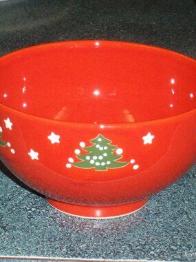Waechtersbach Christmas Tree Stars Red Salad Soup Bowl 3.5"x 6" Collectible Gift